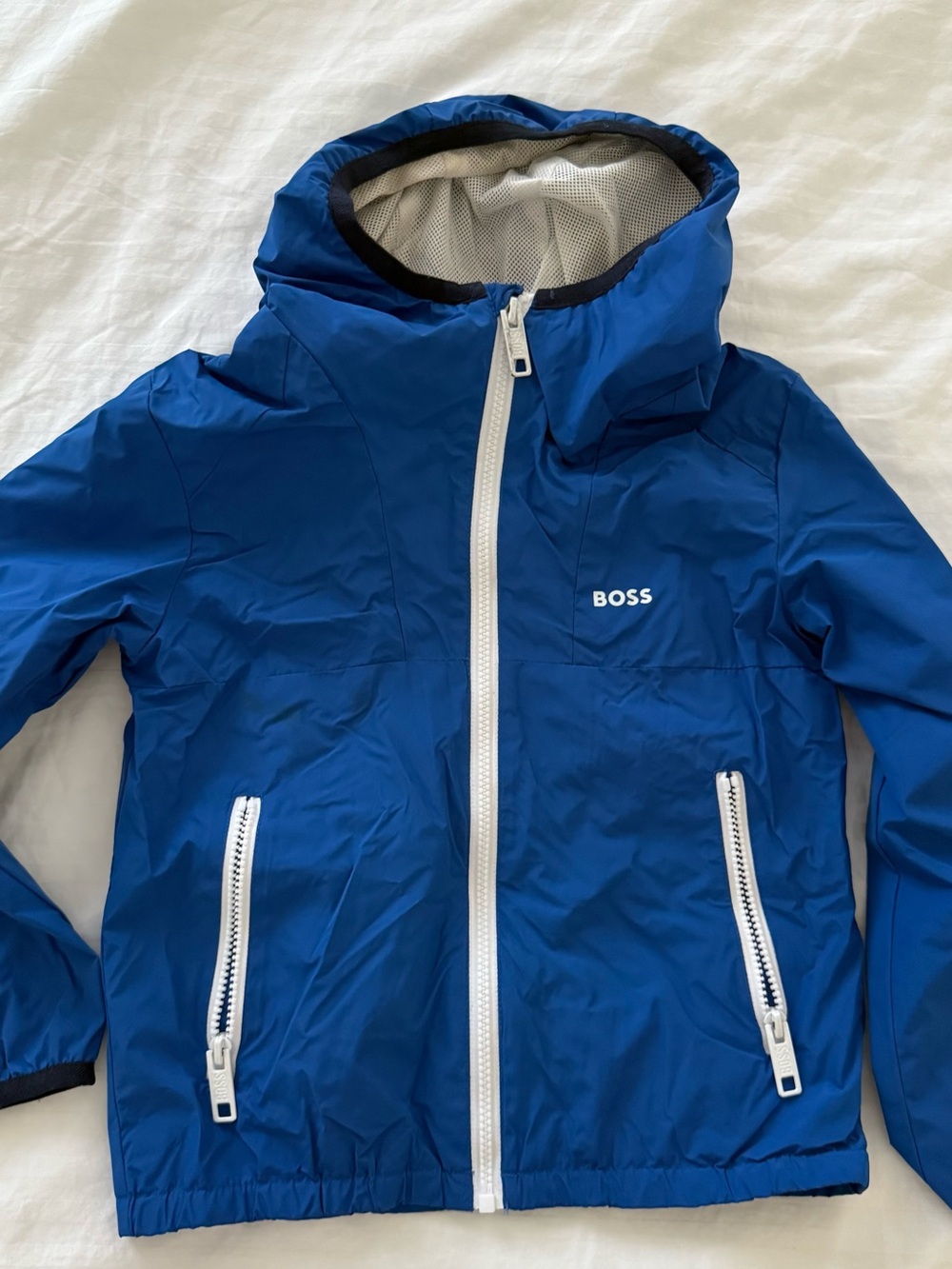 BOSS kids White Mesh Jacket with Blue Trim